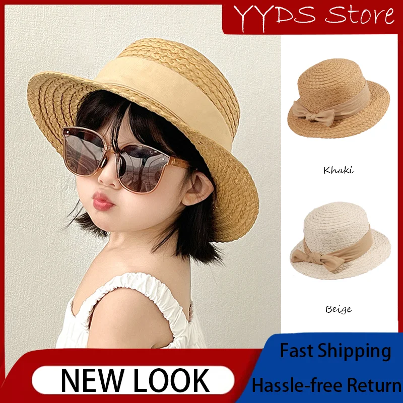 

Летняя шляпа от солнца для девочек, детская соломенная шляпа с защитой от ультрафиолета, уличная пляжная кепка, детская панама для родителей и детей