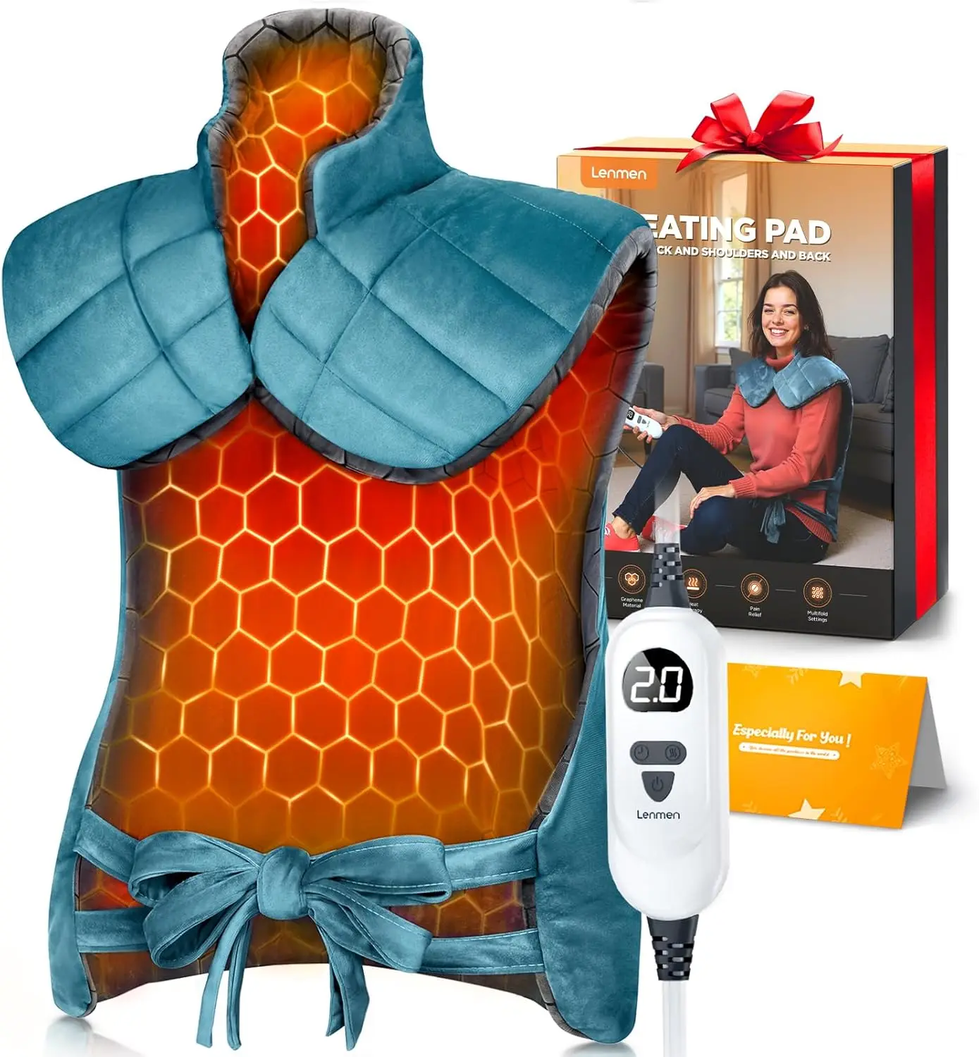 

Графеновый греющий коврик для шеи, плеч и спины, большой электрический греющий коврик 25x35 см с глубоким облегчением боли, подарок для женщин