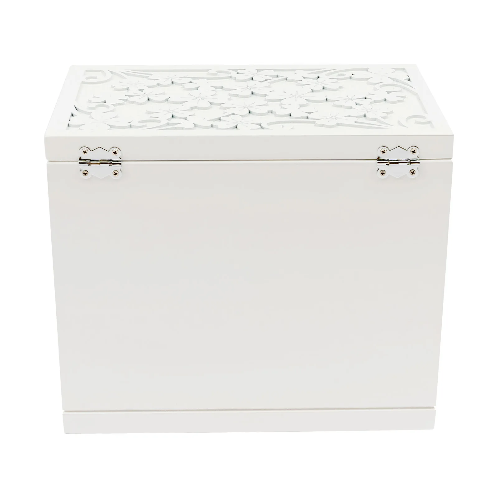 6-Schichtige Schmuck-Aufbewahrungsbox mit Spiegel, Kleeblatt-Gravur, Schmuck-Organizer, Weiß, Vintage-Stil, Aufbewahrungsbox für Ohrringe und Ringe – Detail 5