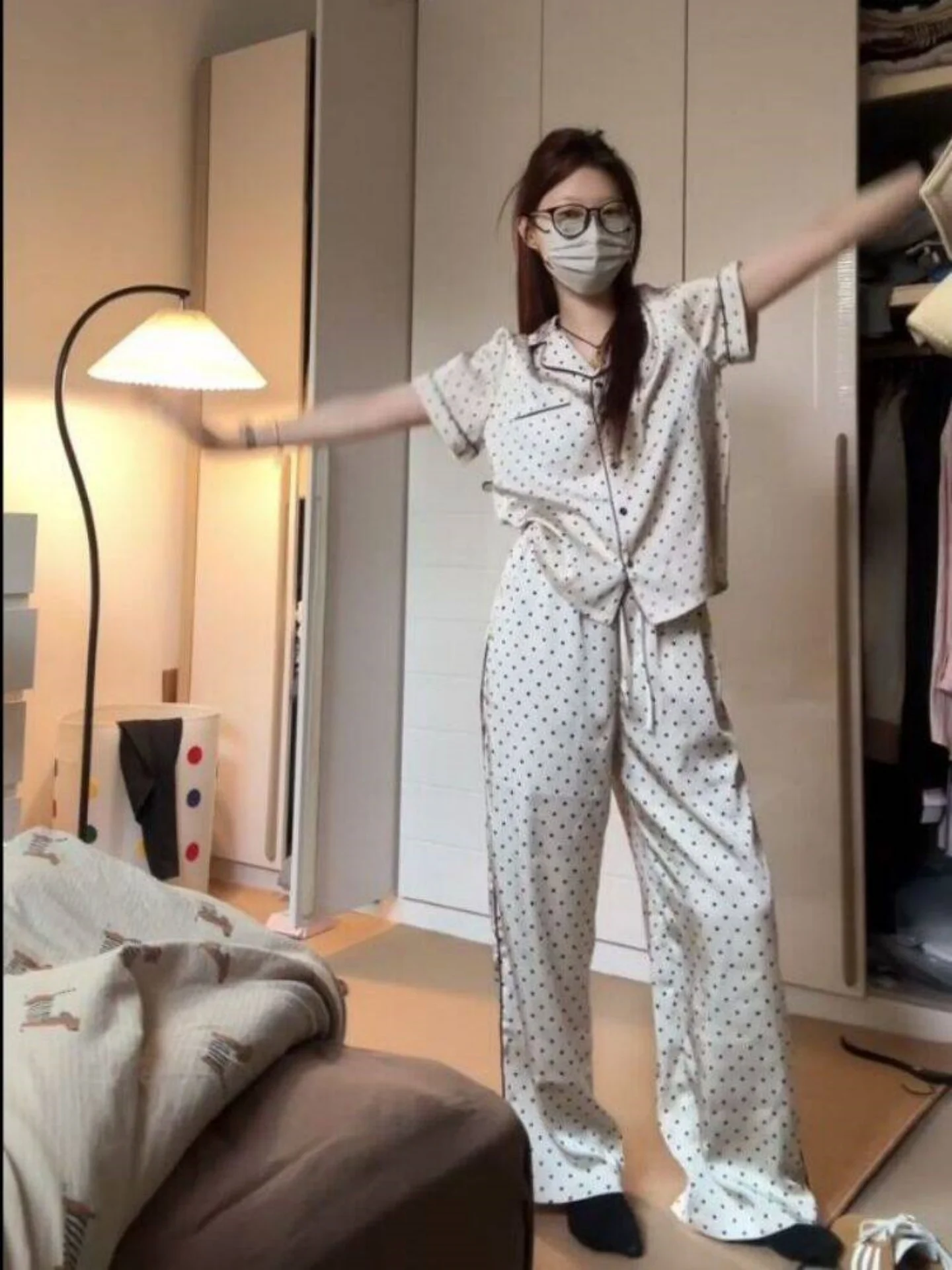 pigiama-gpjp-premium-in-seta-ghiaccio-a-pois-da-donna-completo-estivo-per-casa-a-maniche-corte-e-pantaloni-lunghi-taglie-forti-comodo-e-traspirante