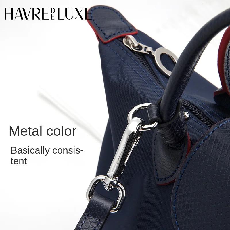 HAVREDELUXE Bag Strap For Longchamp Bag Dark Blue Short Handle Small Bag Free Of Punching Transformation Messenger Bag Belt