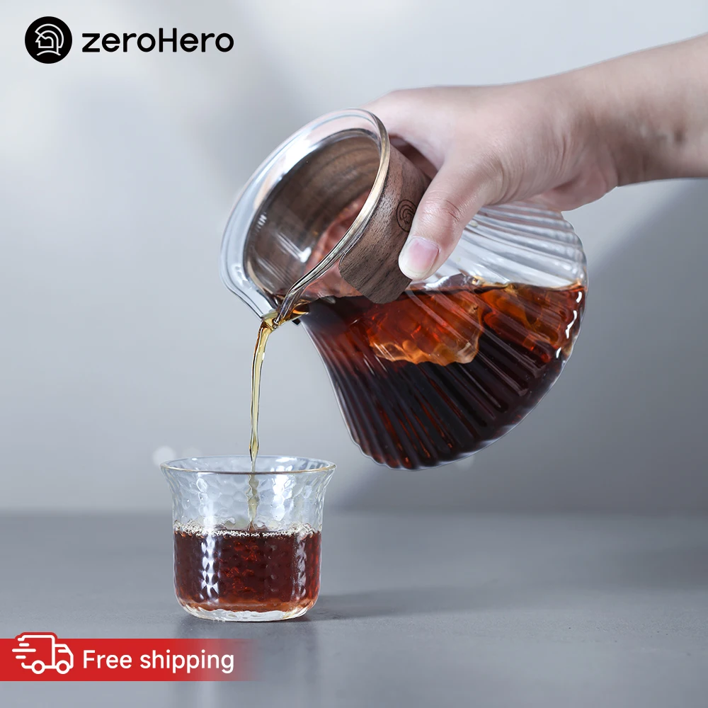 zeroHero Glass Coffee Carafe with Wood Collar Cold Hot Resistant for Home Barista Pour Over Brewing Tools Set and Accessory Pro
