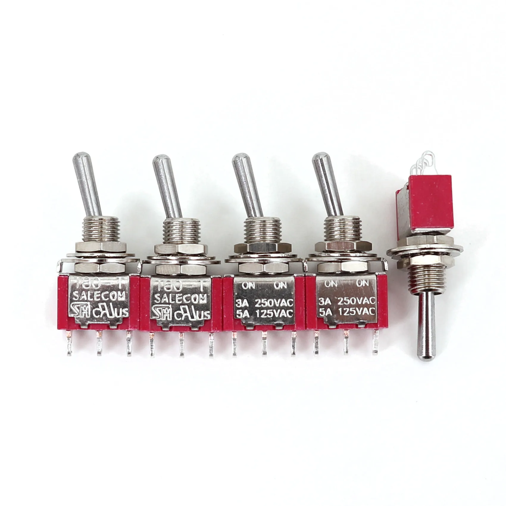 5Pcs SH T8013 Standard Handle 3Pin ON-ON 2-Position SPDT 6.35mm Panel Mount Mini Toggle Switch