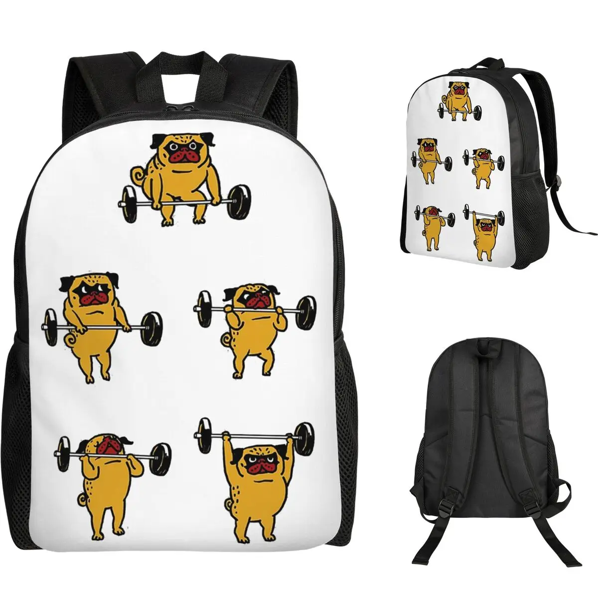 

Clean And Jerks Pug Student Backpack School Bag Hiking Travel Daypack for Boys Girls Fashion Bookbag Shoulder Bags
