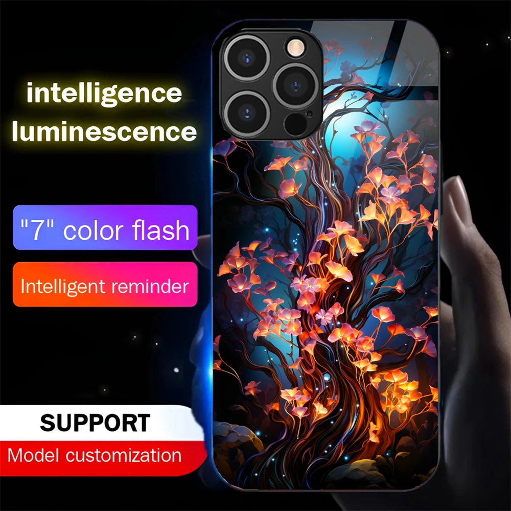 Luminous Crystal Flowers Design LED Light Up Glass Phone Case Cover For Samsung S26 S25 S24 S23 S22 S21 S20 FE Plus Ultra