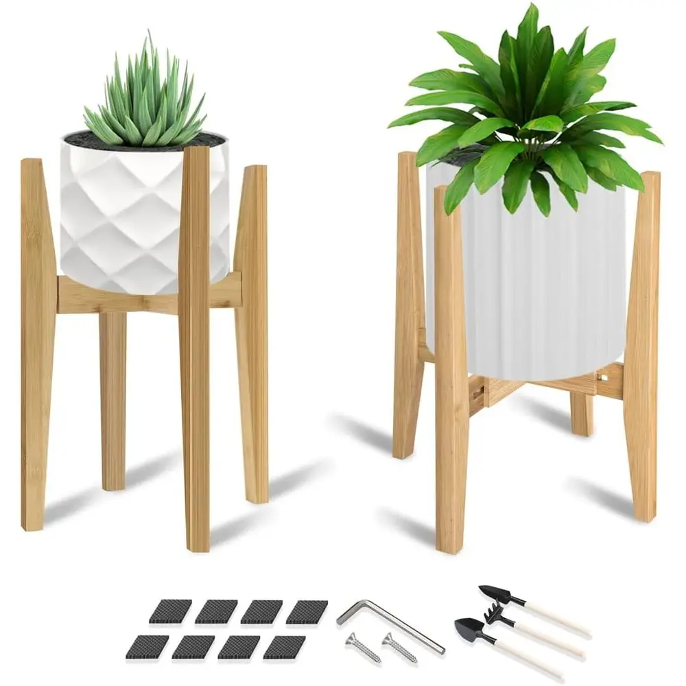 

2 PACK Adjustable Plant Stand Indoor, Bamboo Century ern Plants Stands, lower Holder or Living Room, its 8 to 12 Inches Pots, (P