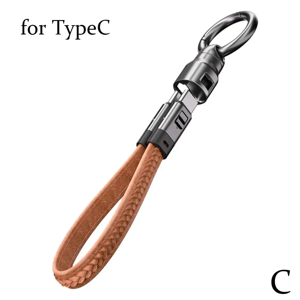2in1 240W Fast Charging Genuine Leather Lanyard Keychain Data Cable For IOS Android Computer Car High Power Fast Charging C G1M3