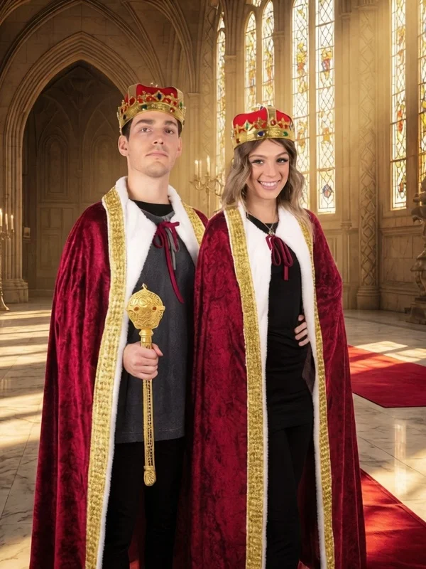 

Royal King Velvet Robe Long Red Cossplay Performance Costume loween ow Outfit Vintage man Cape Fem Stage Wear