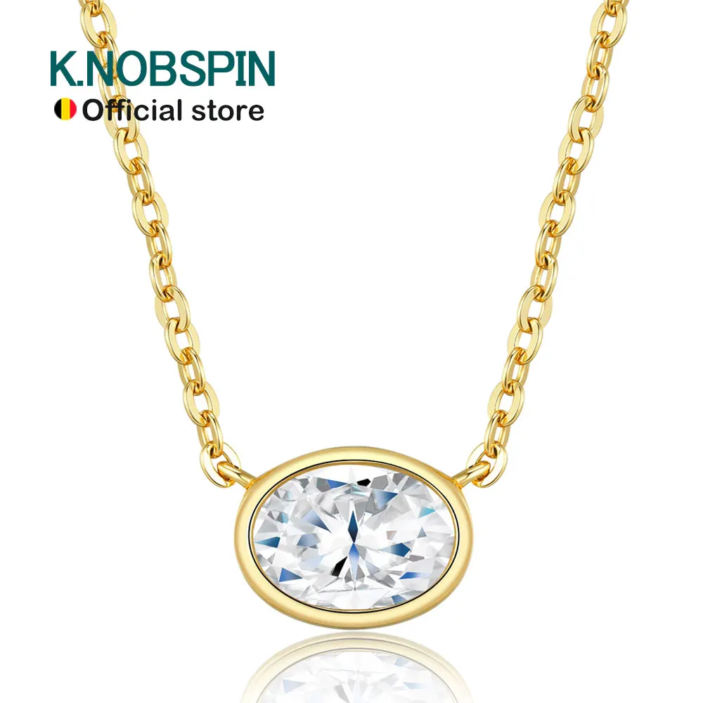 KNOBSPIN 2ct Oval Cut Moissanite Solitaire Pendant Necklaces for Women s925 Sterling Silver 18K White Gold Plated Gift Jewelry
