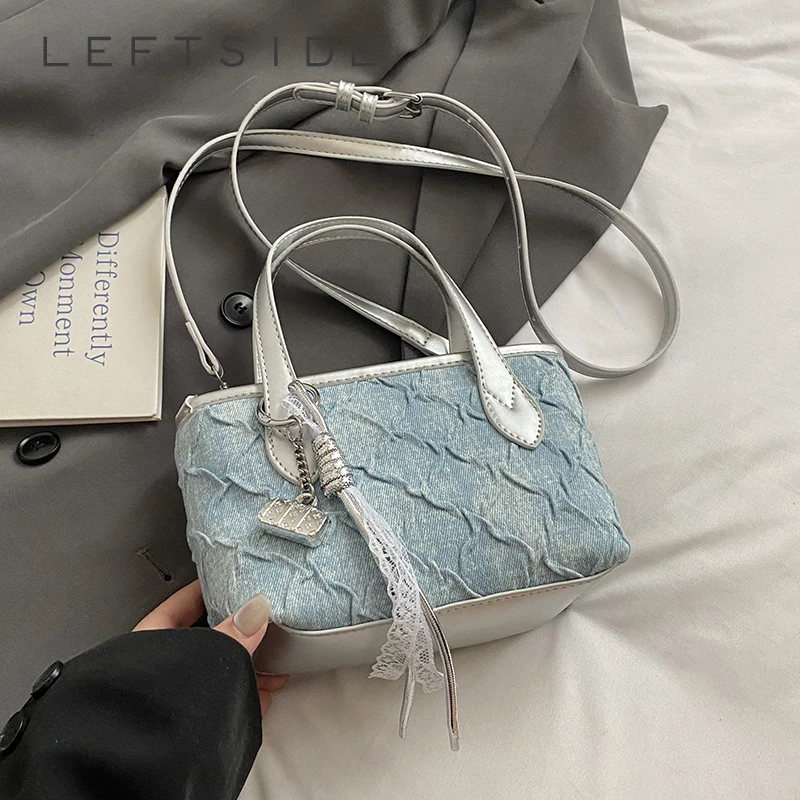 

LEFTSIDE Small Denim Solid Color Crossbody Bags for Women 2025 Y2K Ladies Shoulder Bag Females Handbags and Purses Tote Bag