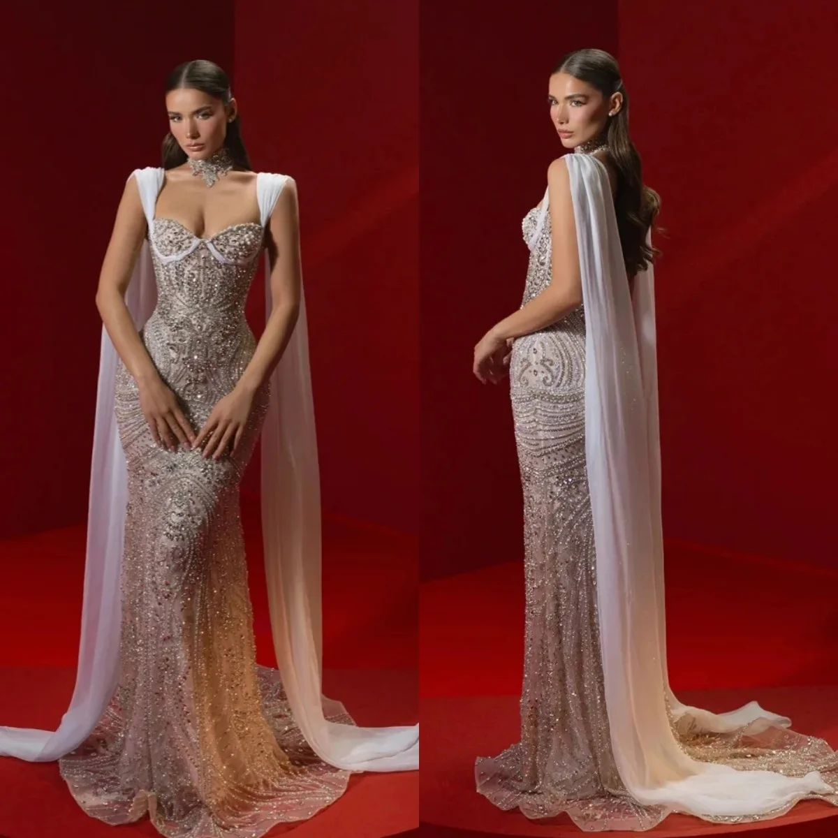 

Свадебные платья без бретелек с вырезом «сердечко», винтажные, расшитые бисером и кристаллами, в стиле русалка, на заказ, без рукавов, Robe De Mariée