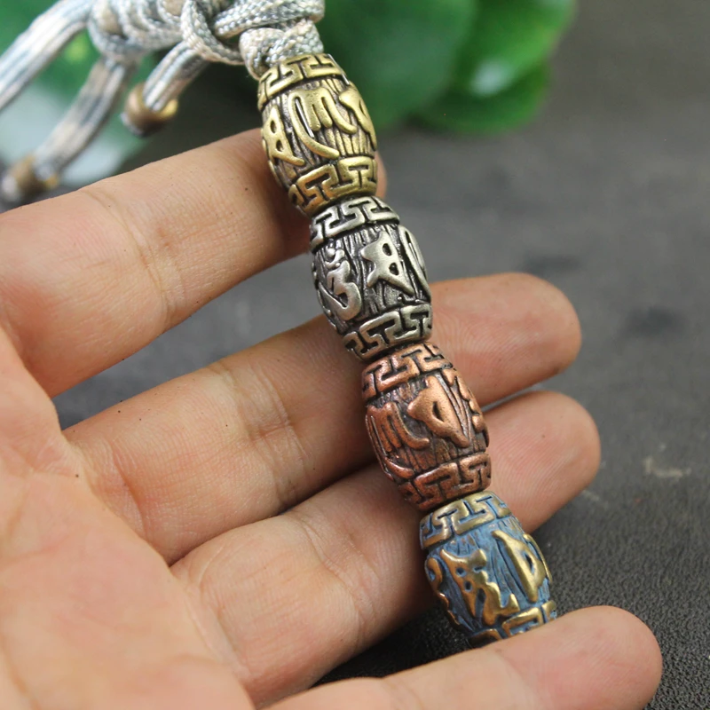 Nepalese Six-character Mantra Vajra Pestle Pattern Vintage Brass Knife Bead DIY Paracord Woven Lanyard Pendant Jewelry Accessory