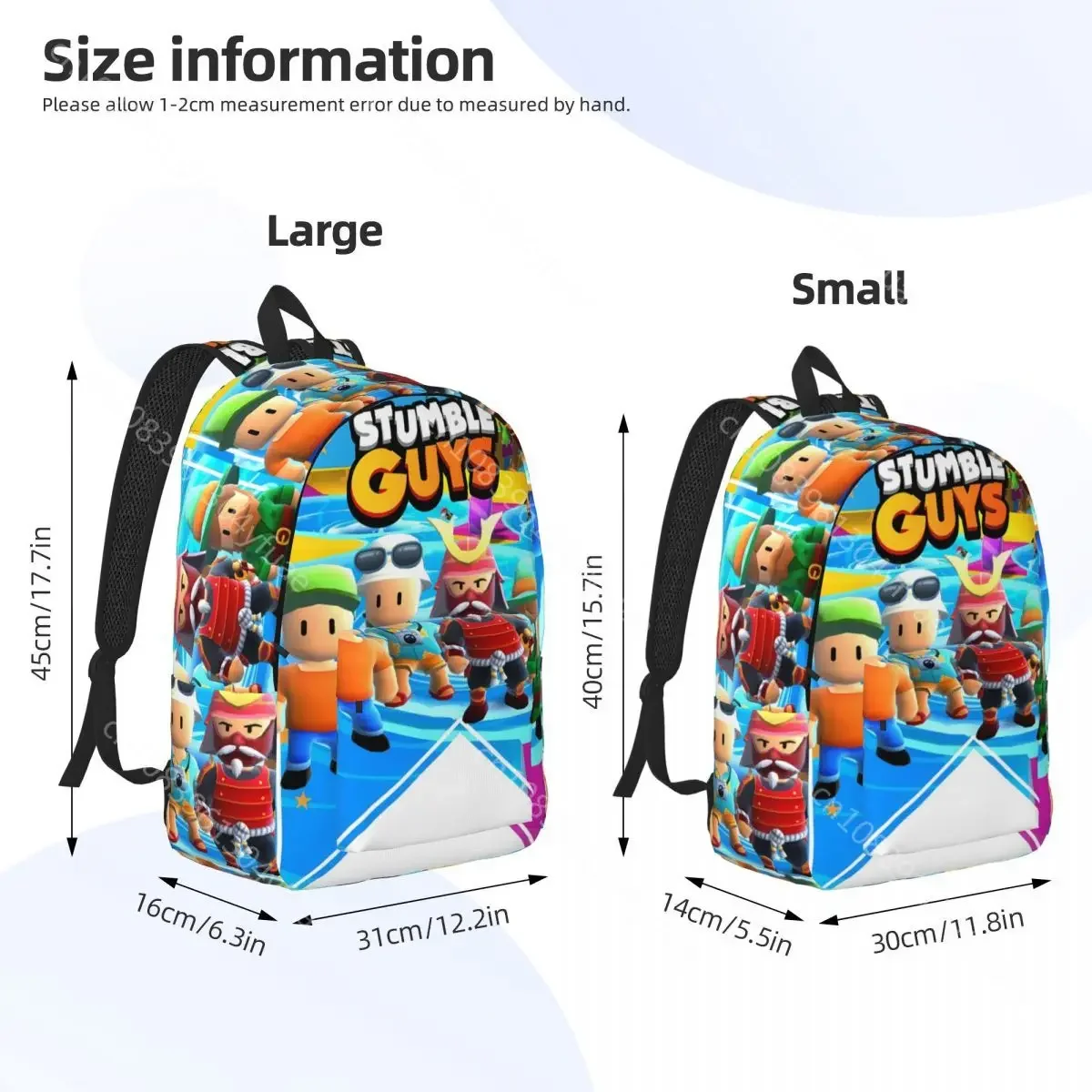 Stumble Guys Backpack Men Cartoon Print Backpacks Polyester Stylish High School Bags Daily Christmas Gift Rucksack