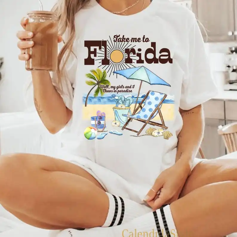 Camiseta de viaje para niñas 2025, camiseta Take Me To Florida, camisa a juego para vacaciones de verano, camiseta de vacaciones tropicales, camiseta de viaje de verano
