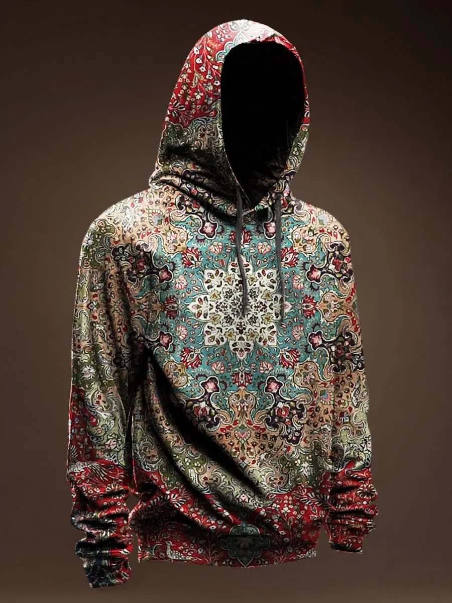 

Ethnic Flower Vintage Print Casual Hoodie Sweatshirt Men's Pullover Tops