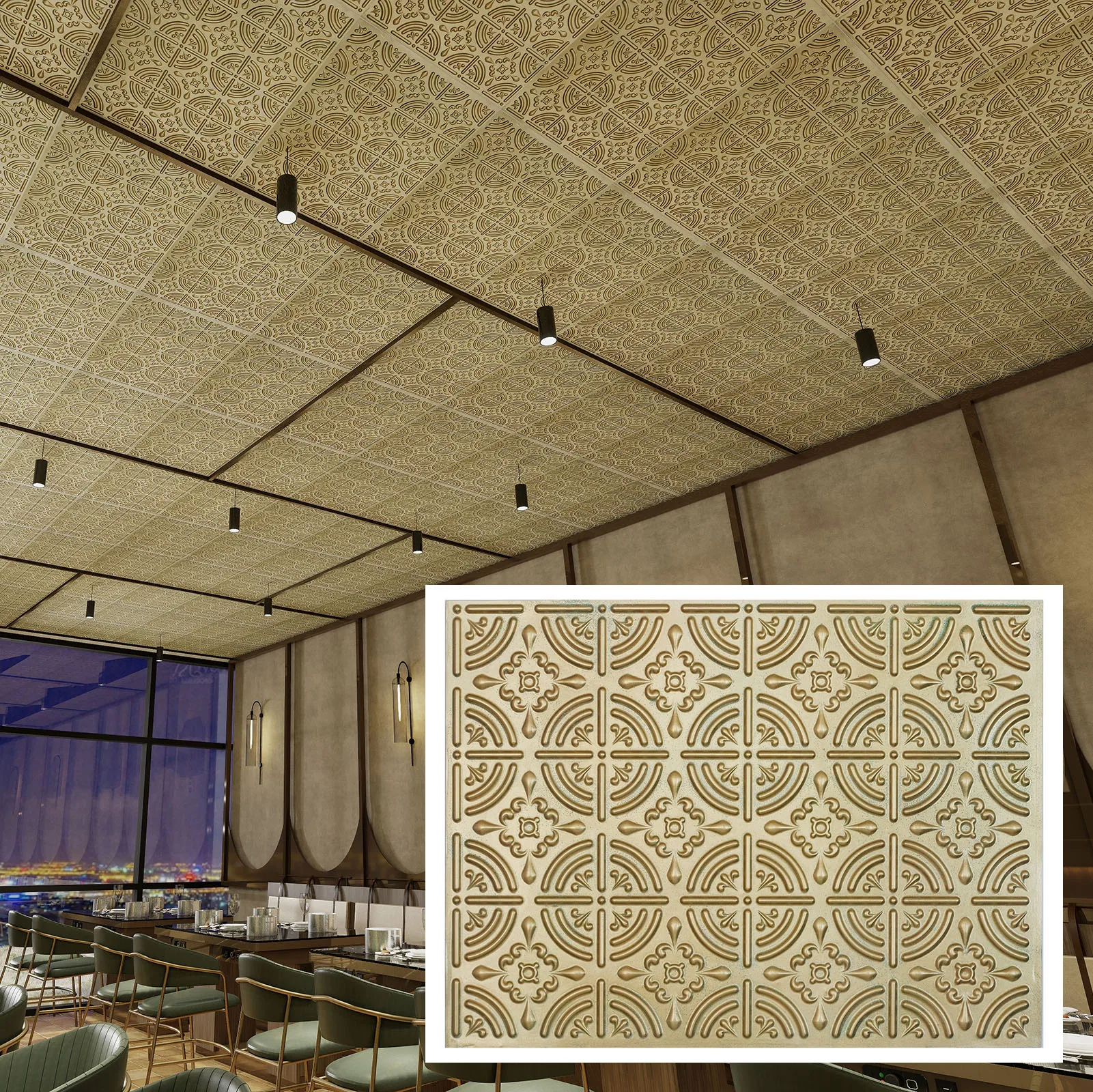 Decorative tin wall tile, Easy to Install PVC Panels, for Nightclub PLB18 Brass verdigris 10pcs/lot