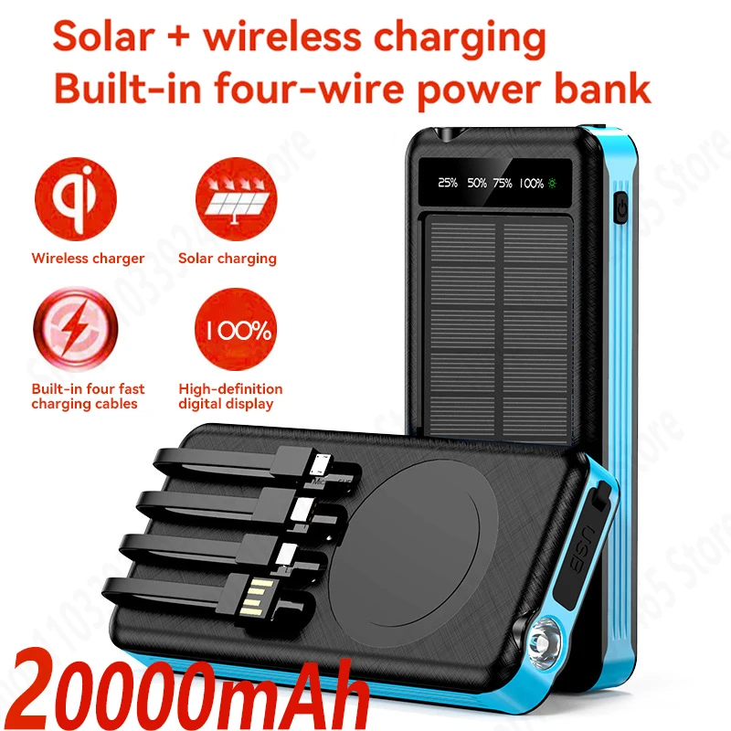 20000 мАч солнечная энергия магнитный беспроводной внешний аккумулятор портативное зарядное устройство большой емкости с фонариком для Samsung IPhone Xiaomi