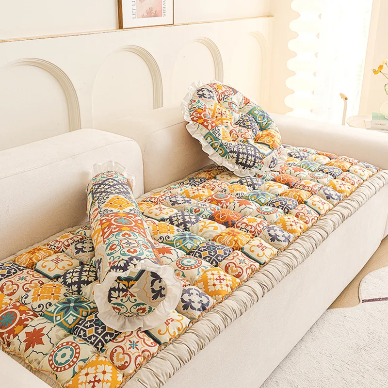 Non-Slip Plush Sofa Cushion - All-Season Turkish Style Decorative Pillow, Thick Floor Mat for Ottoman, Bay Window, Tatami