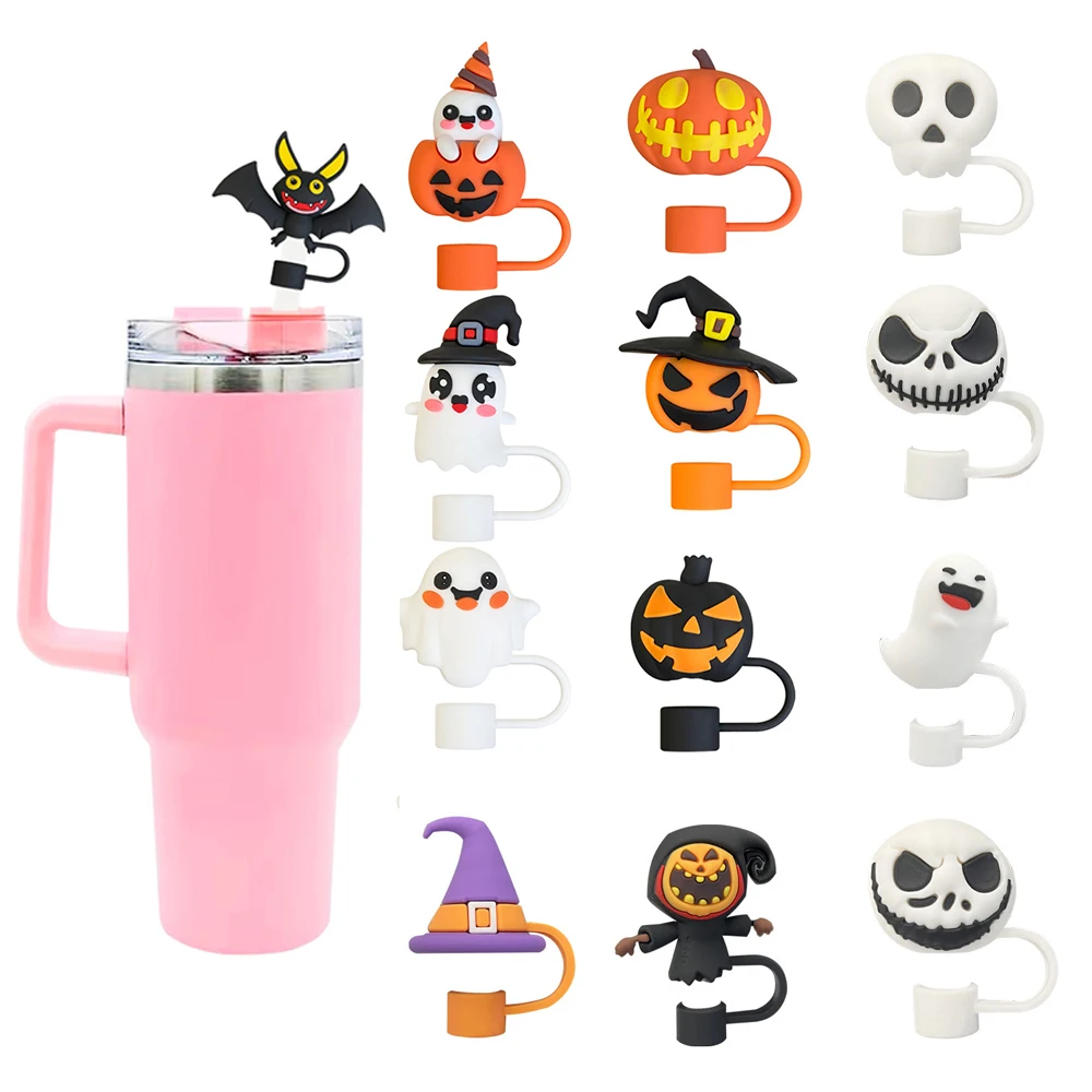 3D-Halloween-Geist-Silikon-Strohhalm-Topper, Strohkappen für Stanley-Glasbecher, mit 30- und 40-Unzen-Becher mit Griff, staubdicht, wiederverwendbar