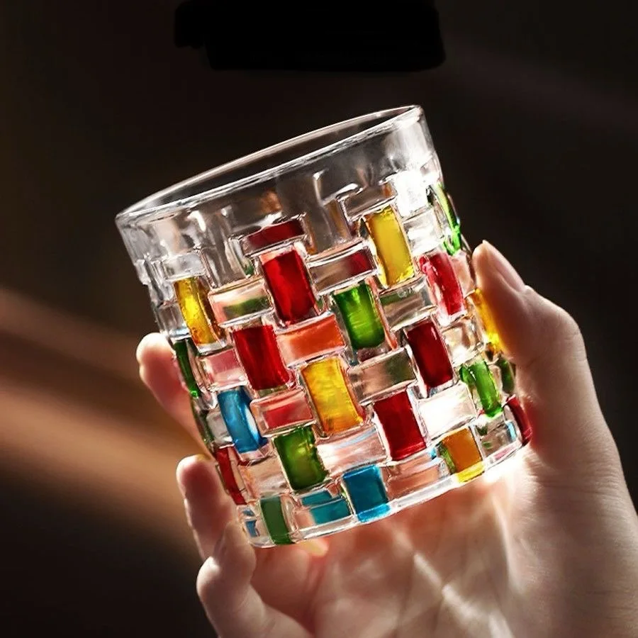 European-style Hand-painted Stained Glass Candy Jar Woven Pattern Fruit Bowl Contrast Vase Painted Juice Cup Whiskey Glass
