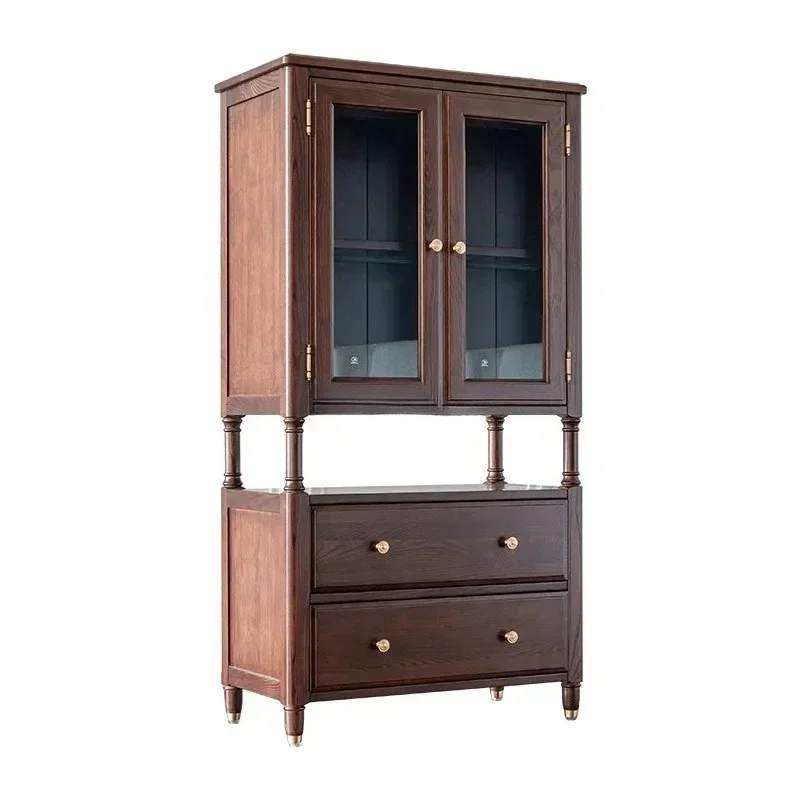Glass Light Luxury Dining Side Wine Cabinet Modern American Solid Wood Water-Based Paint White Wax Wood