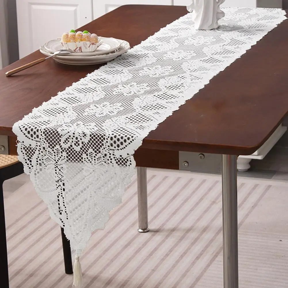 Hollow Table Runner Exquisite Lace Table Runner Soft Comfortable Touch Fringed Trim Tablecloth Table Flag Table Cover Home Decor