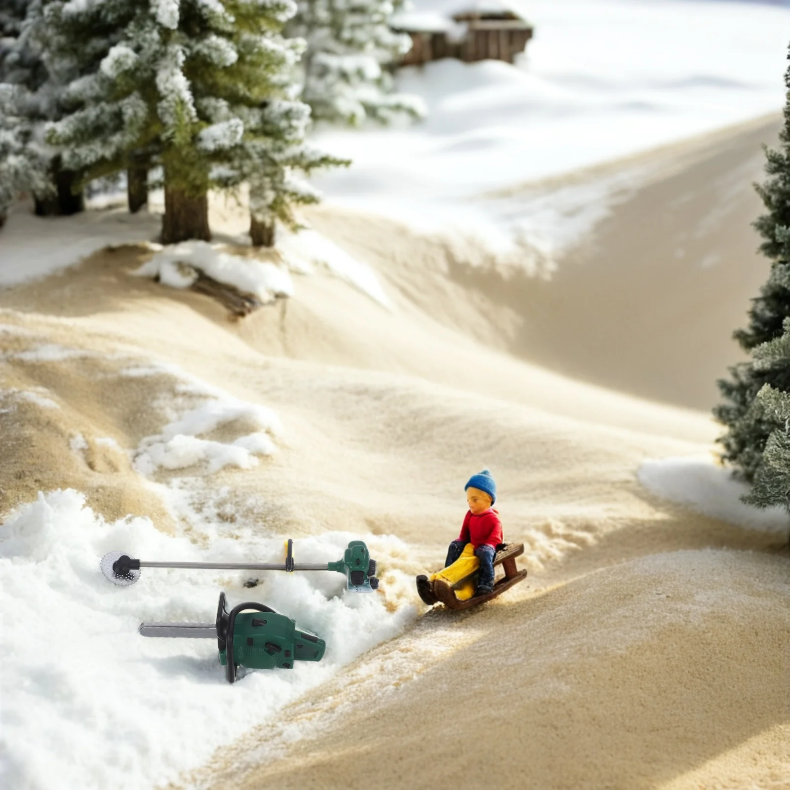 2 個ミニチュアチェーンソーポータブル多用途屋外造園装飾子供の創造性を奨励するツールシミュレーション小道具