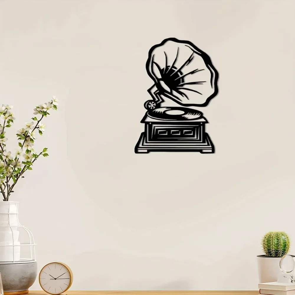 CIFBUY Wrought Iron Wall Art Retro Gramophone Metal Decor Home Garden Patio Vintage Rustic Hanging Sign Ornament