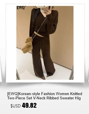 [EWQ] Fashion V-neck Long Sleeve Lace Up Sweater And High Waist Trousers Casual Women Knit Set Clothing 2025 Autumn New 16O1719
