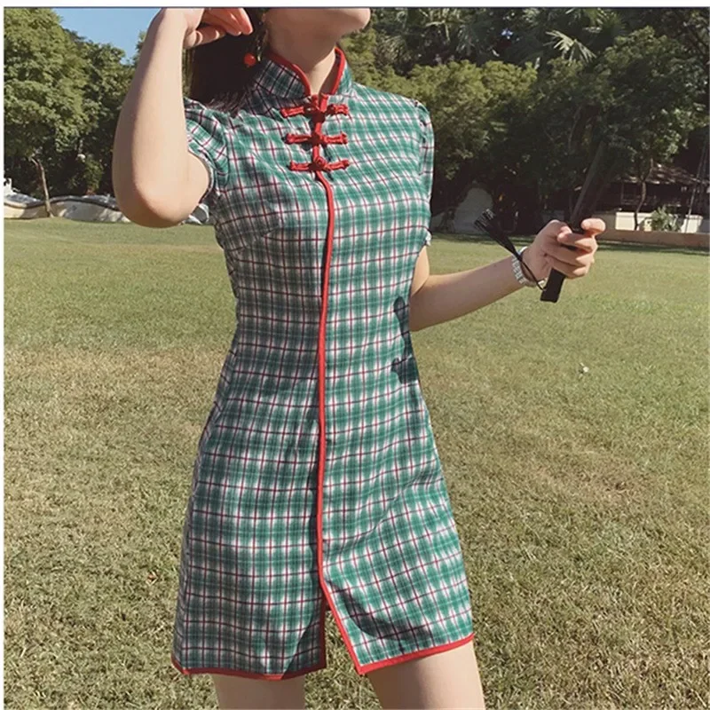

2025 Summer Stripe Vintage Patterns Qipao Girl Dress Women Dress Elegant Plaid Dresses Woman Party Night Cheongsam Chinese Dress
