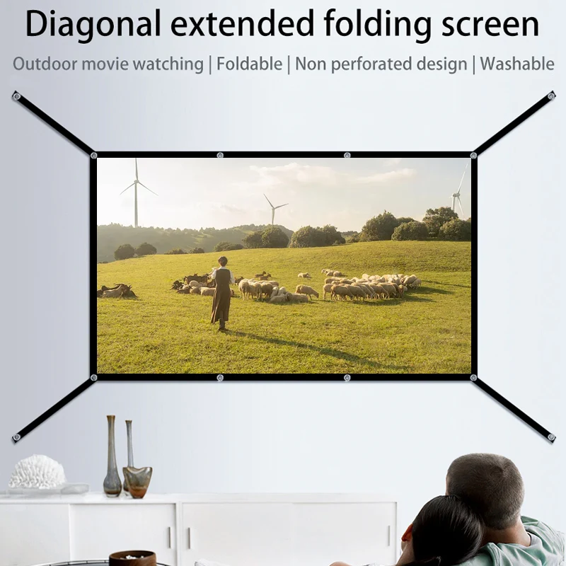 16: 9 Portable Foldable White Soft Screen, 60-150 Inch High-Definition Wall Mounted Extended Projection Screen
