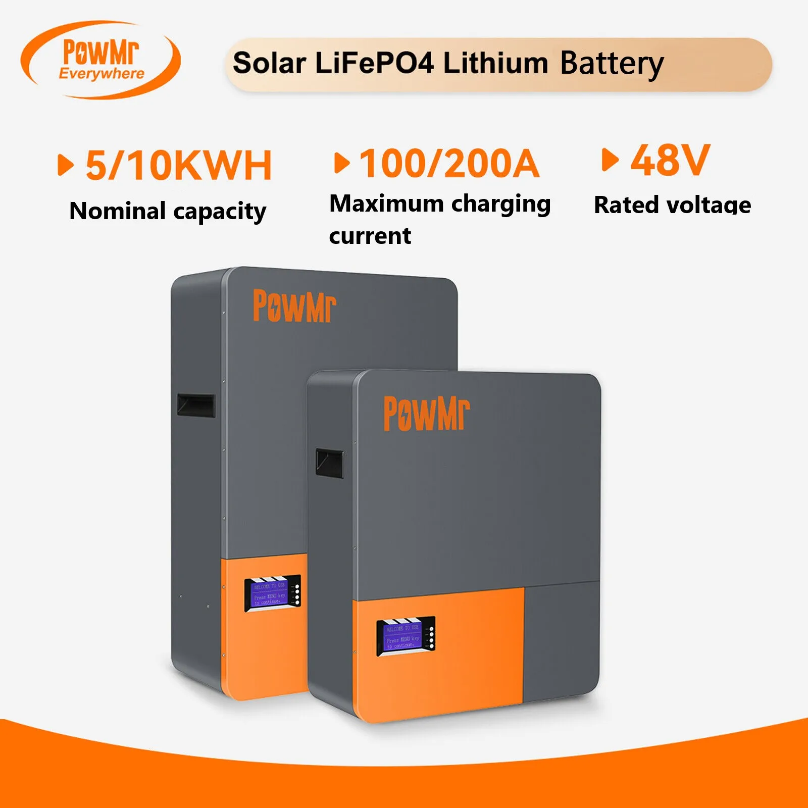 

PowMr 48V LiFePO4 Lithium Battery 100AH 200AH High Capacity 5KWH/10KWH Rechargeable Battery BMS 16S 51.2V CAN RS485 6000+ Cycles