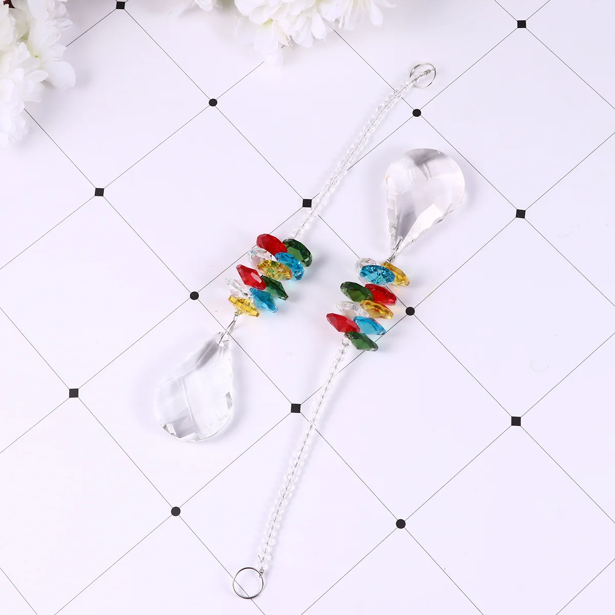 

2 PCS Ceiling Lamp Decoration Octagon Chakra Bead Curtain Pendant Crystals Hanging