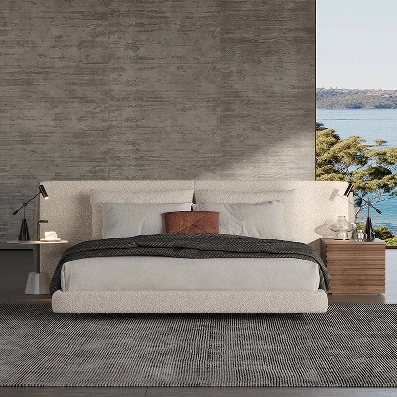 

Leather cloud bed, fabric bed in the master bedroom, light luxury modern wide bed