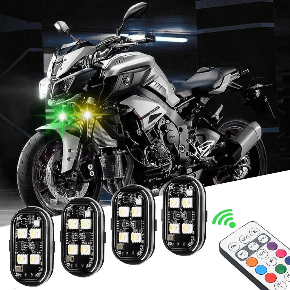 

LED Strobe Light Wireless Remote Control Car Decoration Atmosphere Lamp 8Color Anti Collision Waterproof Lights Rechargeable