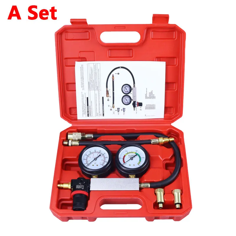 Dual Gauges Cylinder Leak Down Tester Engine Compression Tester Kit Car cylinder Engine Compression Detector Tool Box