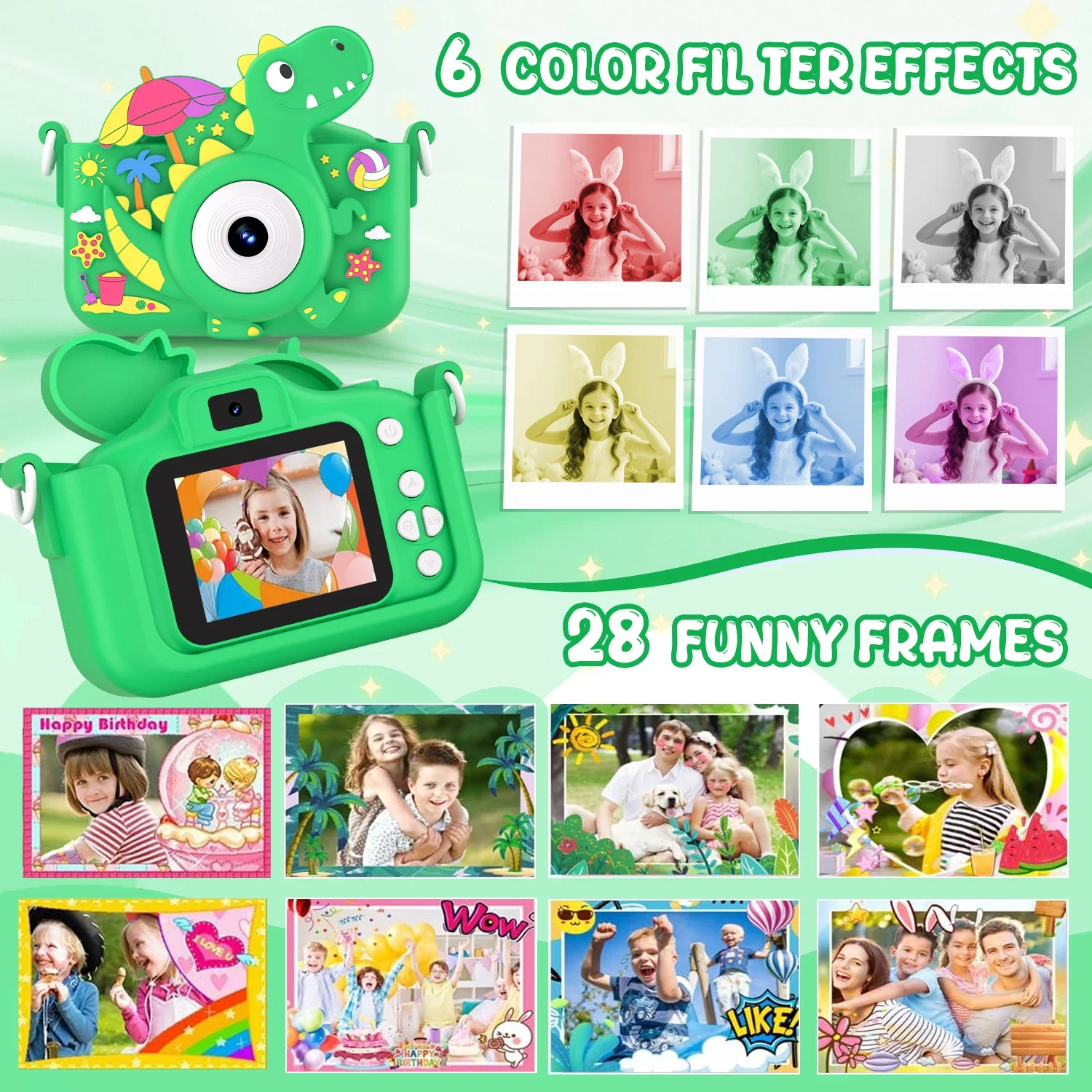 

Kids Dinosaur Mini Camera Toy 1080P HD Vlogging Photography Camera with 32GB Card Christmas Birthday Gifts For Boys Girls
