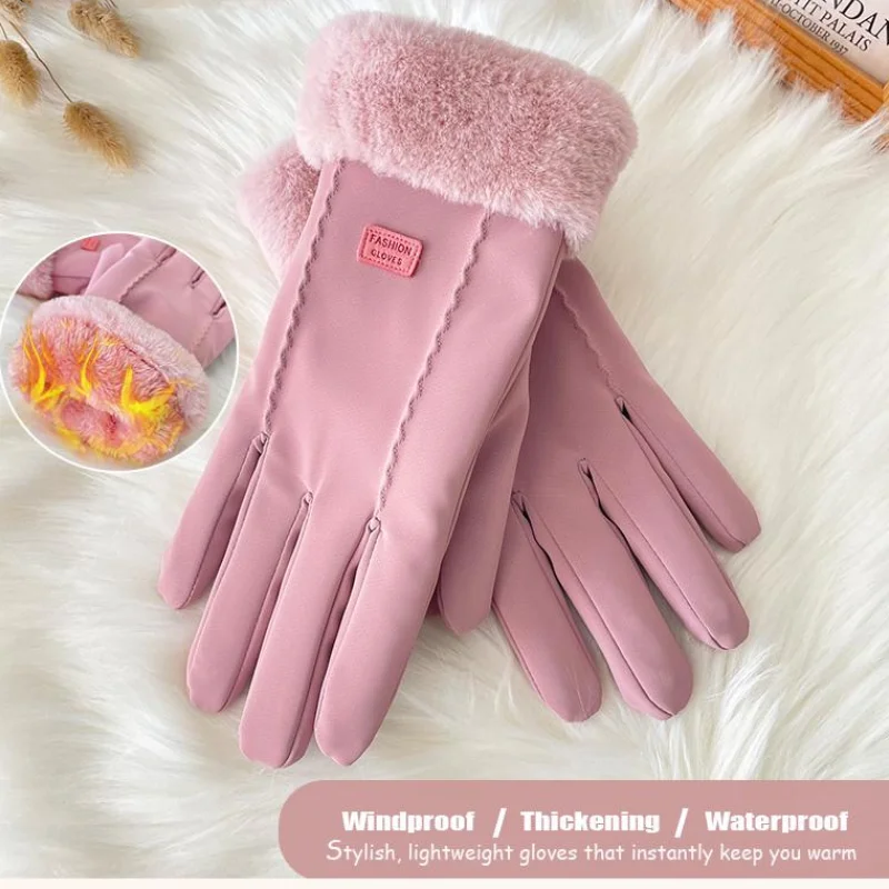 

Winter Warm Double-Sided Elastic Suede Women's Gloves Plush Thick Windproof Waterproof Outdoor Driving Touch Screen Gloves