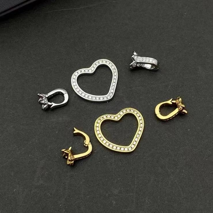 Wholesale Heart Shape DIY Nice Quality S925 Sterling Silver Pendant Necklace Bracelet Clasp Hook for 5-8mm Pearls 5pcs/lot