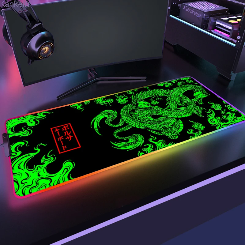 Large Game RGB Mouse Pad Japan Dragon Gaming Accessories HD Print Computer Keyboard LED Mousepad XXL PC Gamer Laptop Desk Mats