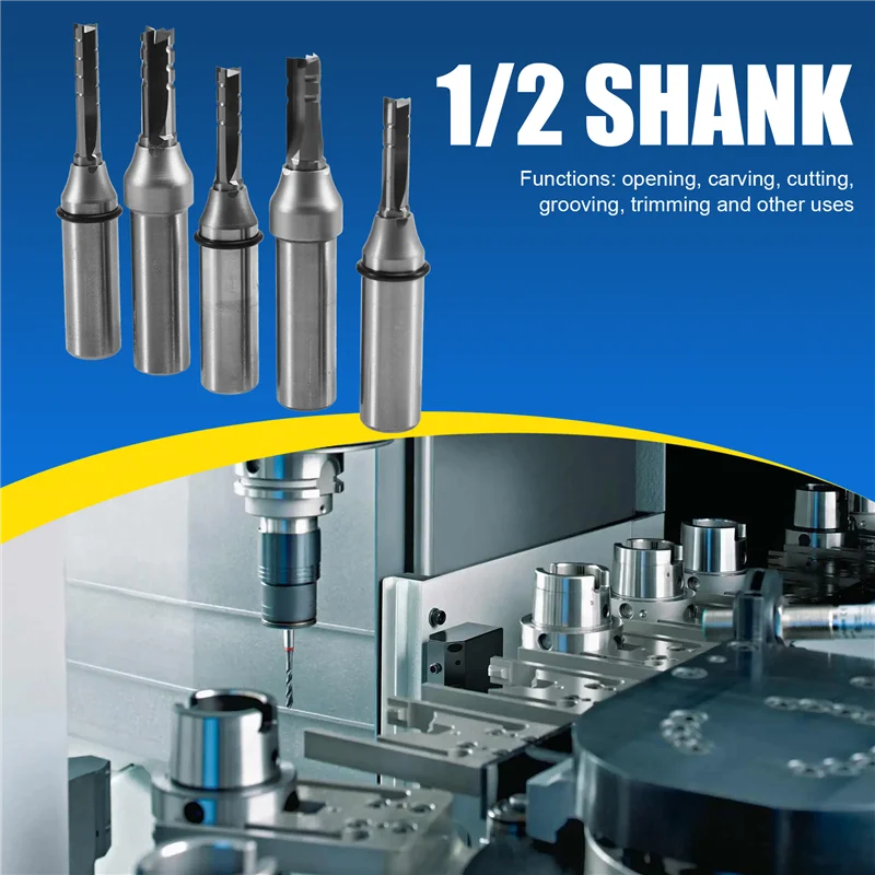 

High Quality-5PCS 1/2 Shank 3 Flutes With Teeth Cutting Straight Router Bit TCT Cutters Woodworking CNC Milling Cutter For Wood,