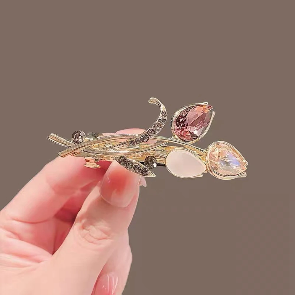 

New Exquisite Rhinestone Tulip Barrettes Side Bangs Luxury Hairpins Women Girls Fashion Hair Accessories