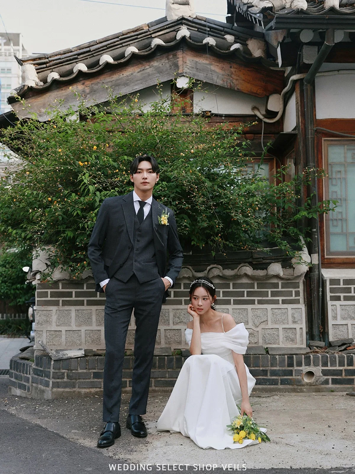 Bomp elegante fora do ombro uma linha coreia vestidos de casamento sessão de fotos até o chão uma linha vestidos de noiva espartilho volta personalizado