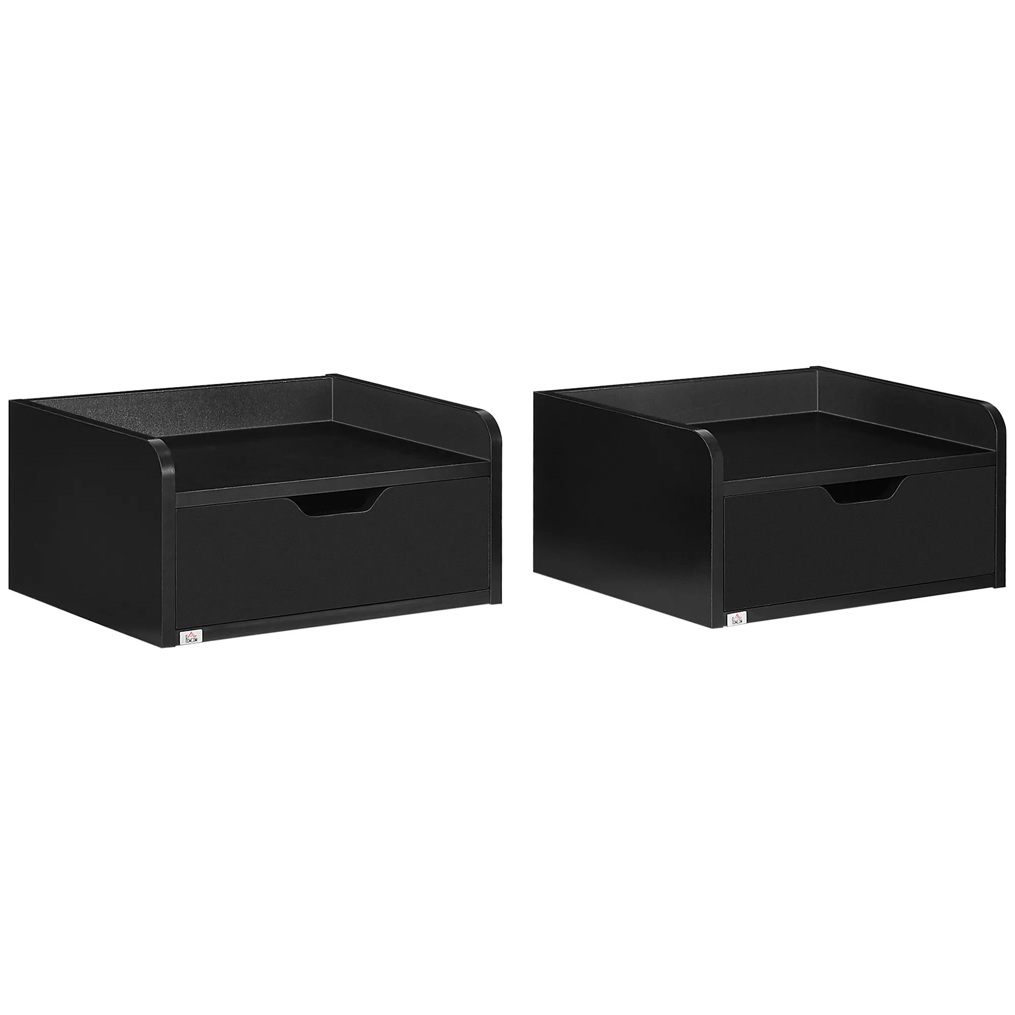 HOMCOM Set of 2 Wall bedside tables with 1 drawer 40x30x19,5 cm black