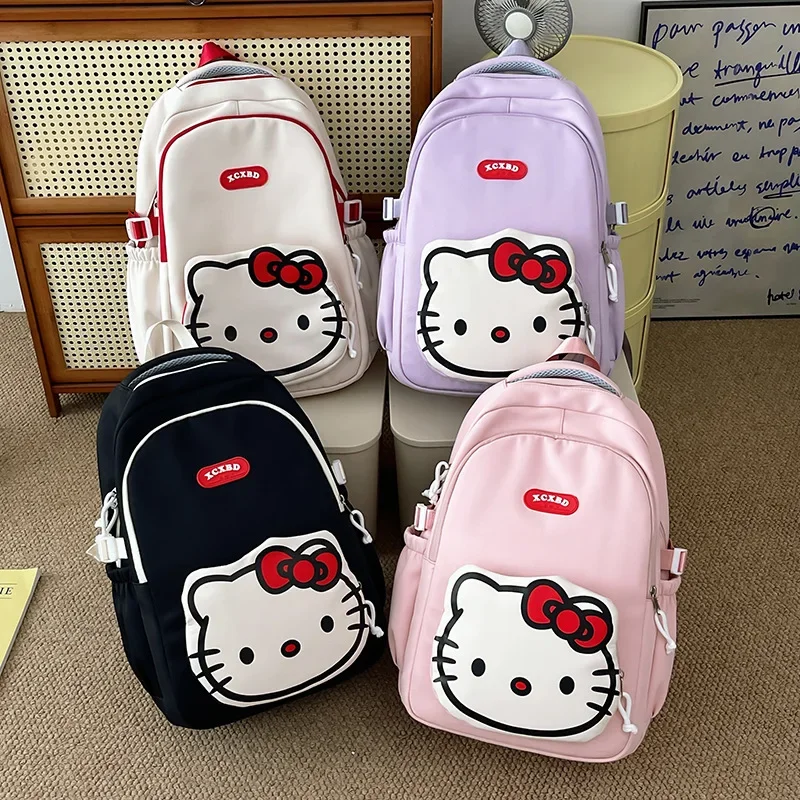 Sanrio Olá Kitty estudante mochila, bonito dos desenhos animados mochila, grande capacidade, leve estudante universitário mochila, novo