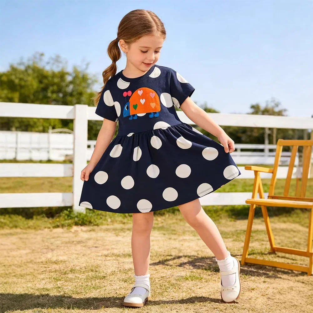 

Jumping Meters Summer Girls Dresses Ladybug Embroidered Short Sleeve Dress Kids Fashion Birthday Party Clothing Children's Dress