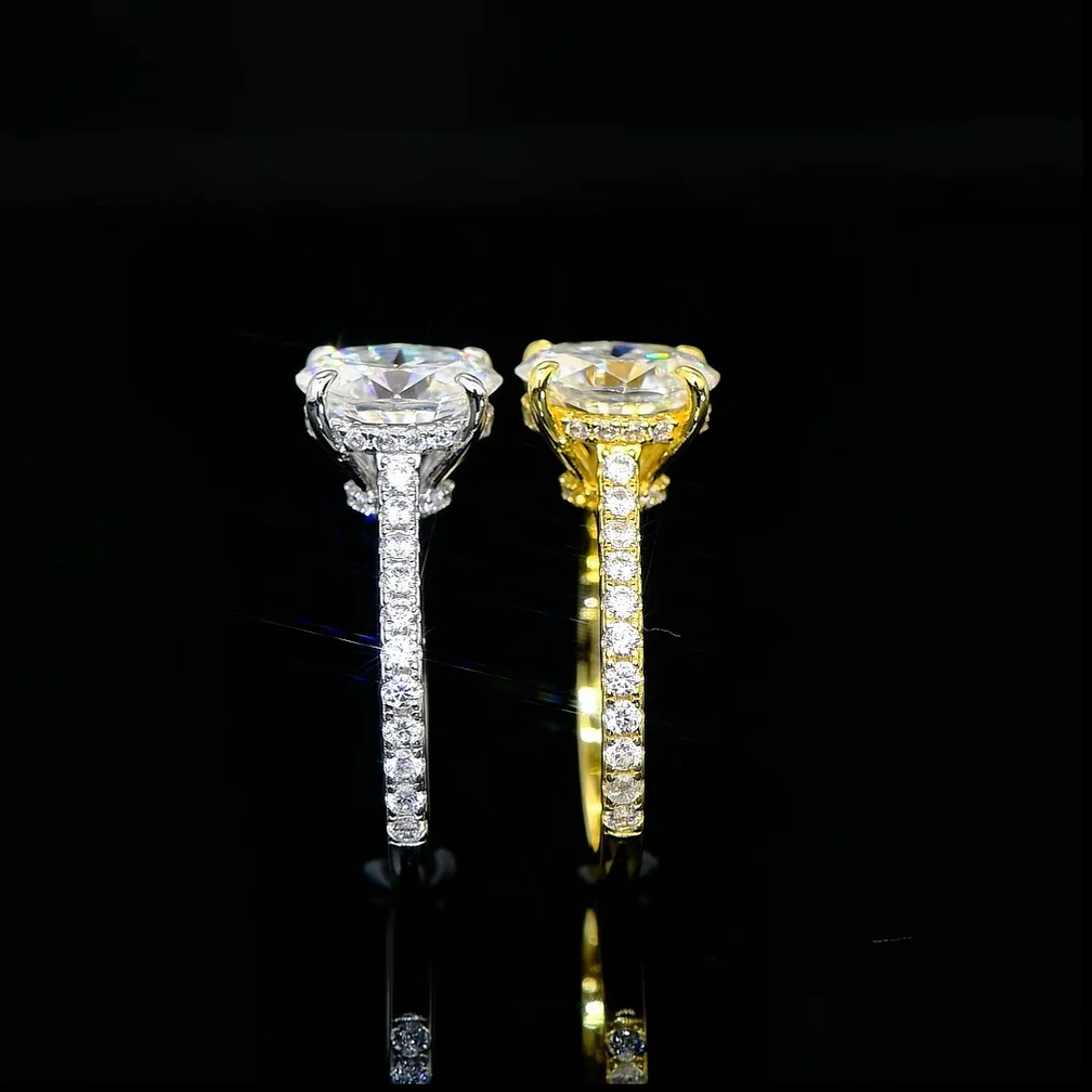 3CT البيضاوي قطع مويسانيتي الدائري للنساء 925 فضة خمر المشاركة الزفاف وعد الفرقة فنجر مجوهرات معتمد الدائري