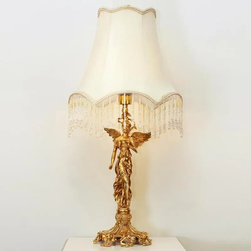 Europe Restaurant LED Antique Copper Angel Table Light E27 office reading desk light Luxury Living Room wedding hotel table lamp