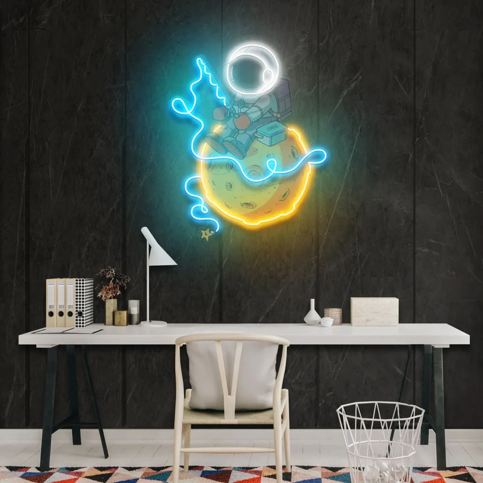 Imagem -03 - Astronauta Led Neon Sign Arte Acrílica Impressão uv Quarto Decoração de Casa Quarto de Negócios Personalizado