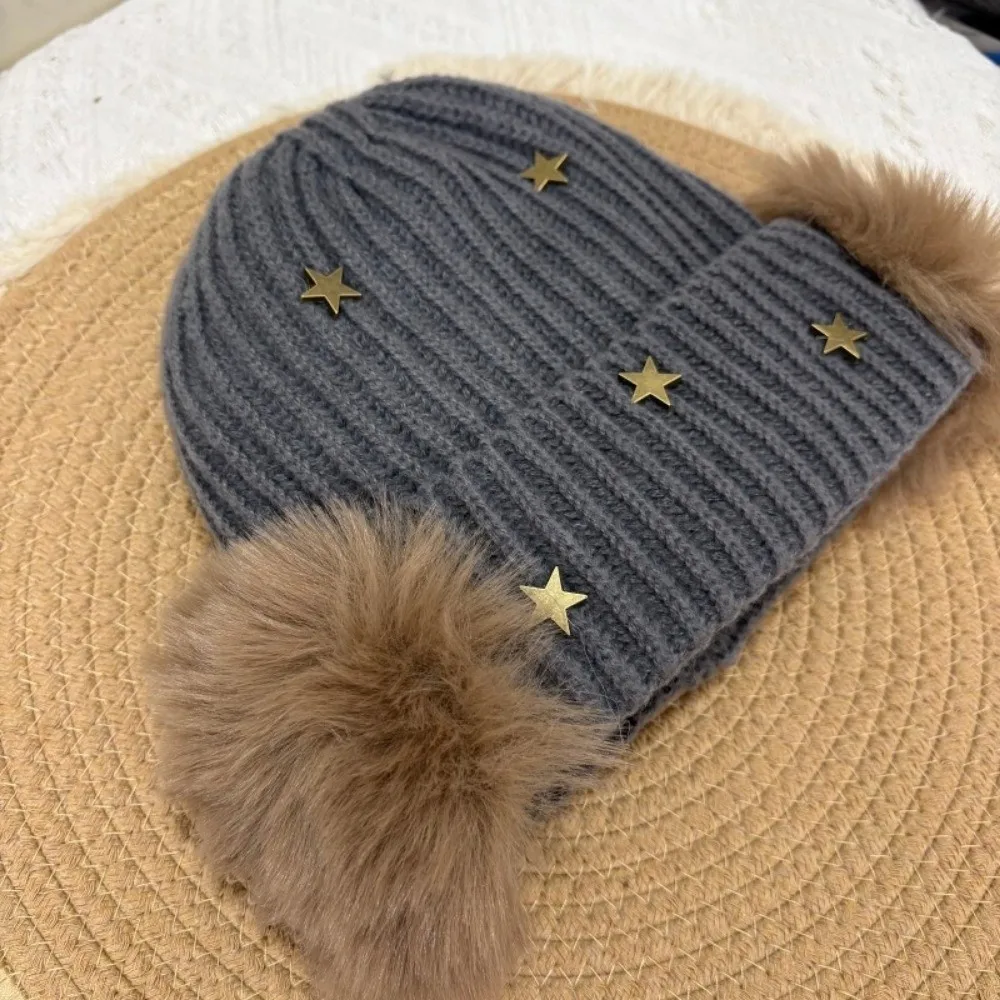Weiche, winddichte, gestrickte Mütze mit Sternenmuster, gestricktes Design mit Umschlag, winddichte Kappe, koreanischer Stil, wärmend, Damen, warme Mütze, ideal für Reisen. – Detail 6